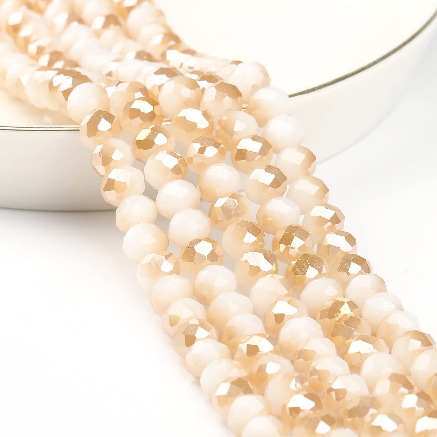 NITOPUPU 500pcs 6mm Crystal Glass Beads for Jewelry Making Faceted Rondelle Flat Beads for Bracelets Necklace Earrings DIY Crafts (Champagne White Jade Half-Plated Crystal Bead)