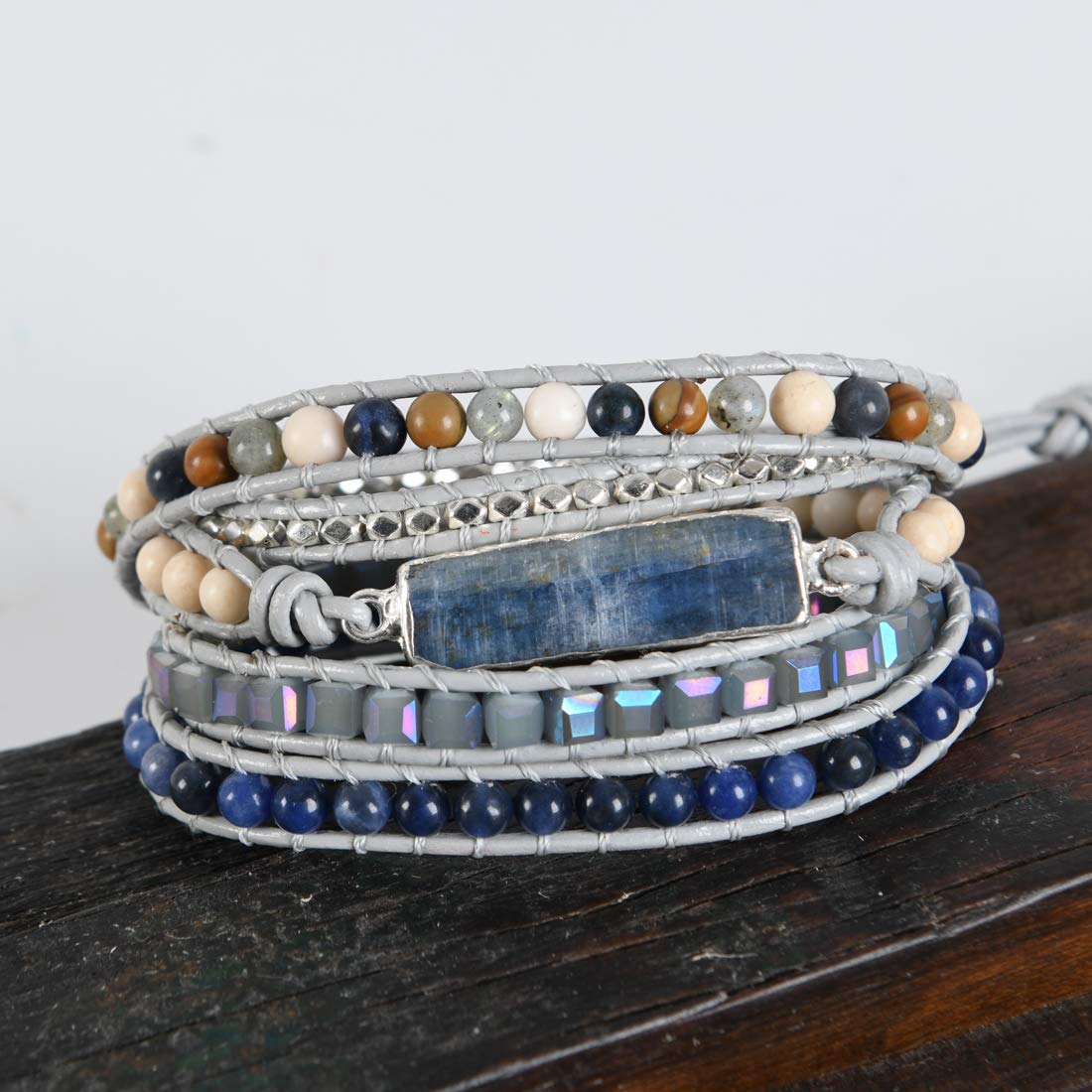 YGLINE Handmade Healing Topaz Wrap Bracelet Natural Stones Leather Boho Jewelry