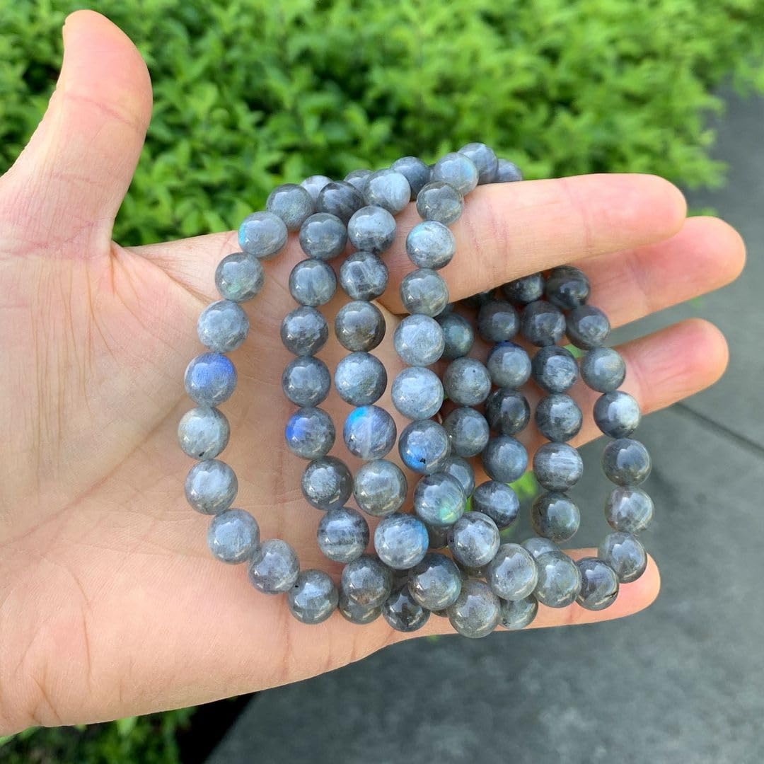 Adabele Real Natural Grade A Labradorite Gemstone Beaded Bracelet 8 inch Stretch Chakra Healing Crystal Stone Jewelry Women Mom Gift (Unisex) GB8-C10