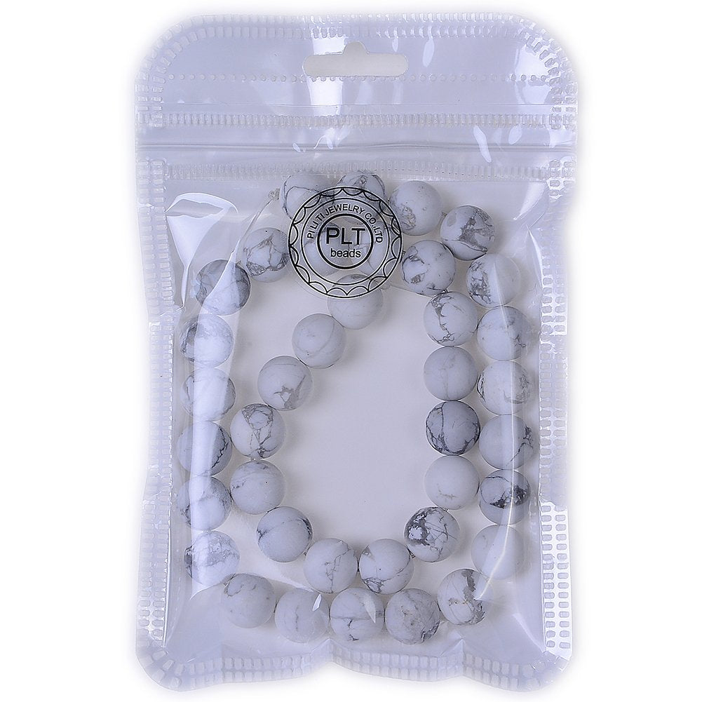 PLTbeads Natural Gemstone Loose Beads Matte Approxi 15.5 inch DIY Bracelet Necklace for Jewelry Making (10mm, Matte Black Stripe Howlite)