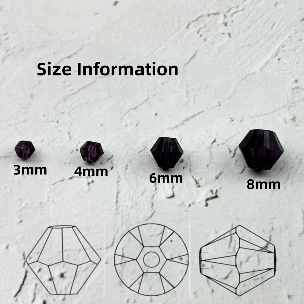 YUEXIGO 200pcs 6mm Bicone Glass Crystal Beads for Jewelry Making, Faceted Bicone Glass Spacer Beads for Bracelet Earring Necklace DIY Craft(Violet)