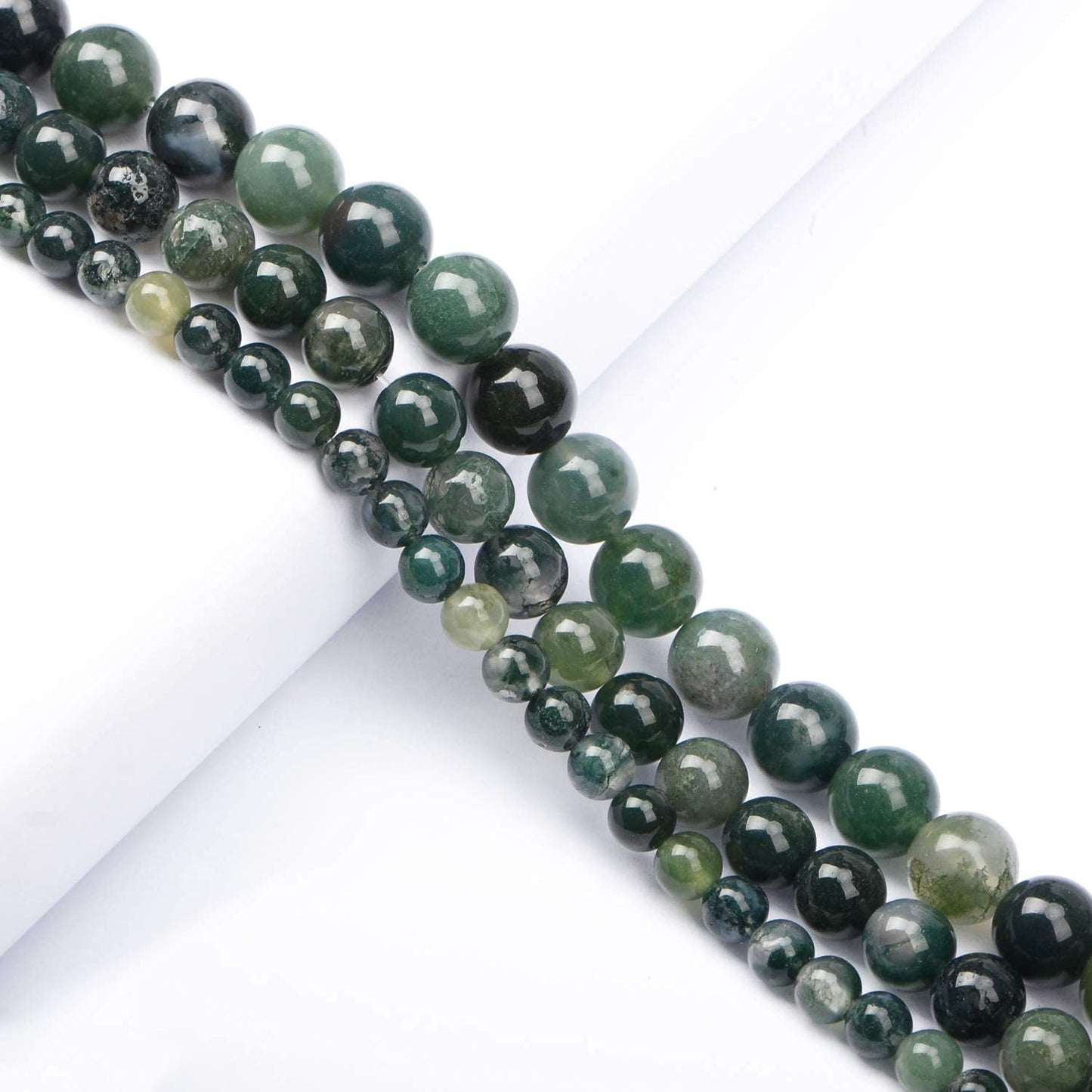 AD Beads Natural Gemstone Round Loose Beads 15" for Bracelet Necklace Earrings Jwelery Making Crafts DIY (10mm, Moss Agate)