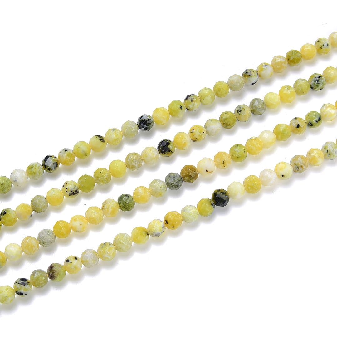 Adabele 15 Inch Natural Yellow Turquoise Healing Gemstone 3mm (0.12 Inch) Tiny Small Faceted Round Loose Beads Stone Spacer (115-125pcs) for Craft Jewelry Making GK3-17
