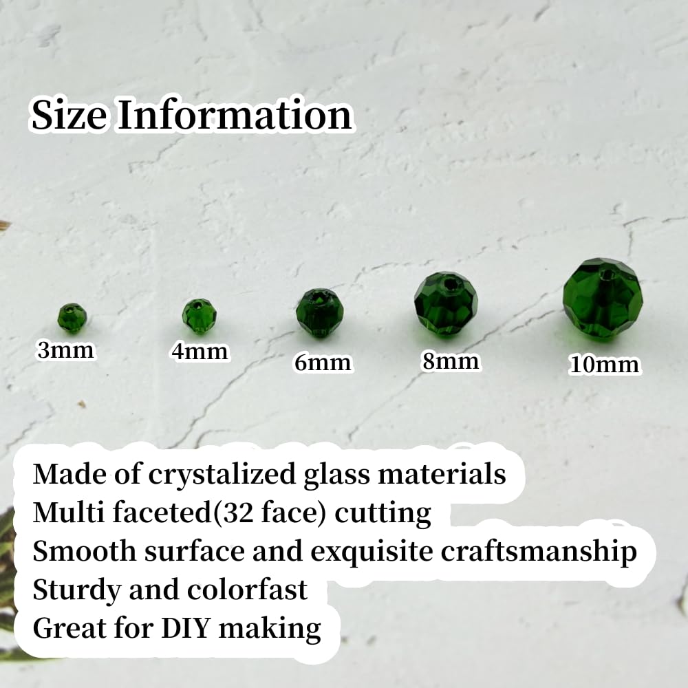 YUEXIGO 400pcs 3mm Round Crystal Glass Beads for Jewelry Making, Faceted Crystal Glass Spacer Beads for Bracelet Earring Necklace DIY Craft(Dark Grass Green)