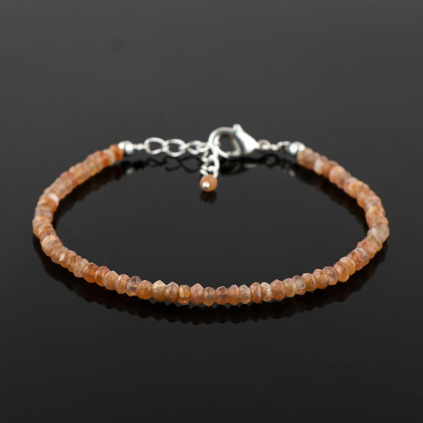 CRYSTALINES Natural Brown Moonstone Dainty Bracelets, Shaded Gemstones Beads, June Birthstone, Chakra Healing Crystals, Handmade Bracelet, Women Jewelry, Silver Chain, A Grade, 8"