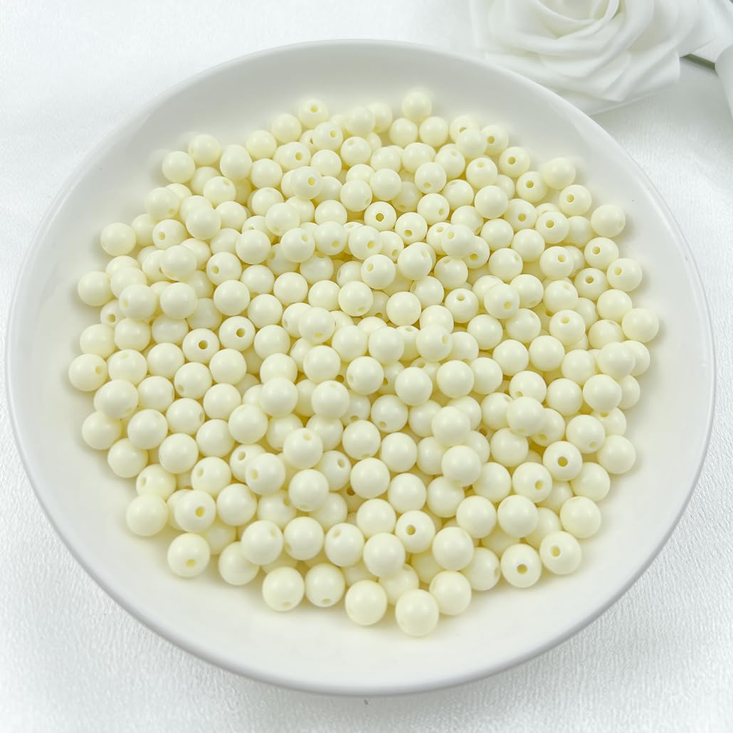 Mulutoo 1000Pieces 6MM Acrylic Round Beads Round Acrylic Balls Chunky Beads Smooth Spacer Plastic Pastel Beads Craft Beads for Necklace and Bracelet Making Crafting Supplies(177-cream White)