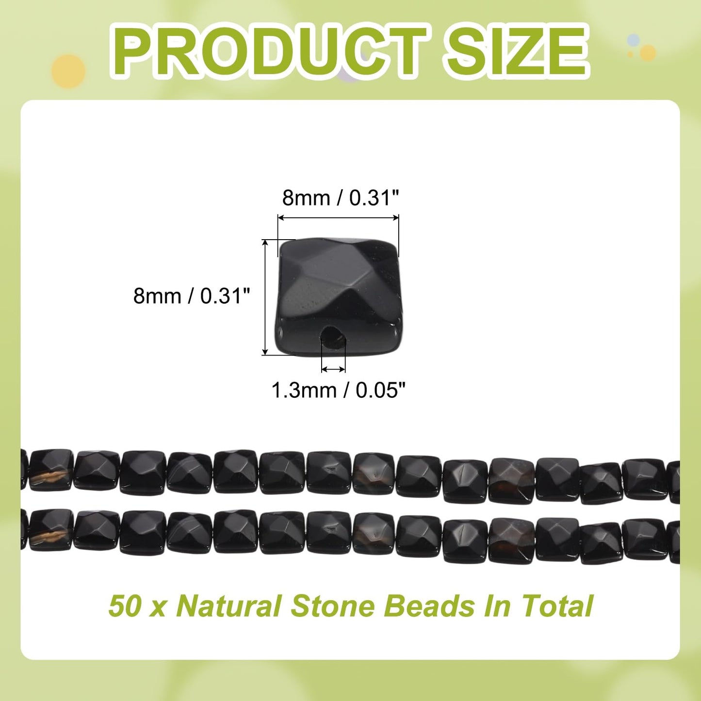 PATIKIL 50 Pack Natural Stone Beads, 8mm Faceted Square Agate Beads Bulk Natural Black Agate Stones, for DIY Jewelry Making Necklace Bracelet Accessories, 2 Strands, 16 Inches, Black