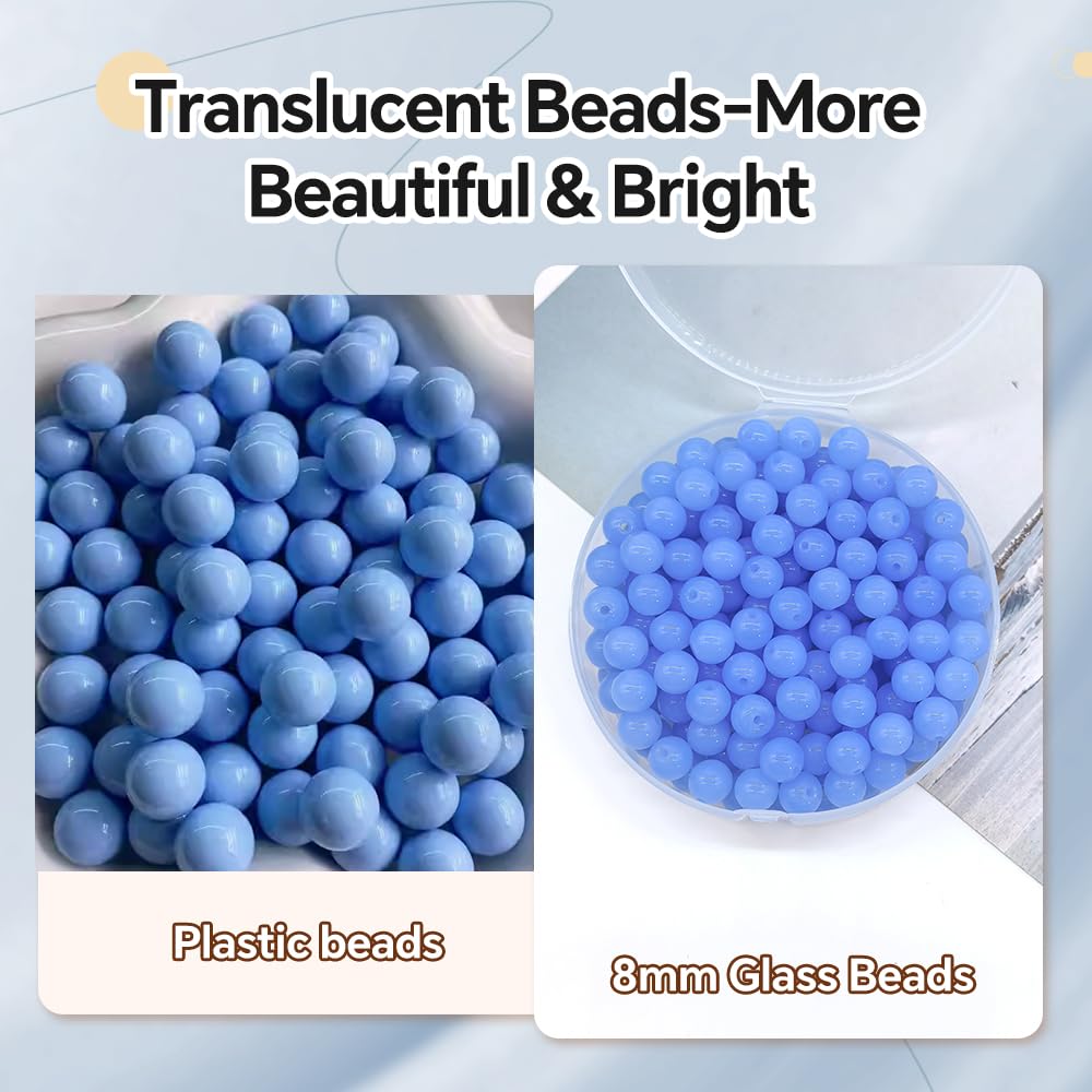 PAMIR TONG 400pcs 8mm Lt Blue Round Glass Beads for Bracelet Pretty Smooth Loose Beads for Necklace-Earring-Jewelry Making-Home Decor and DIY Crafts & Projects