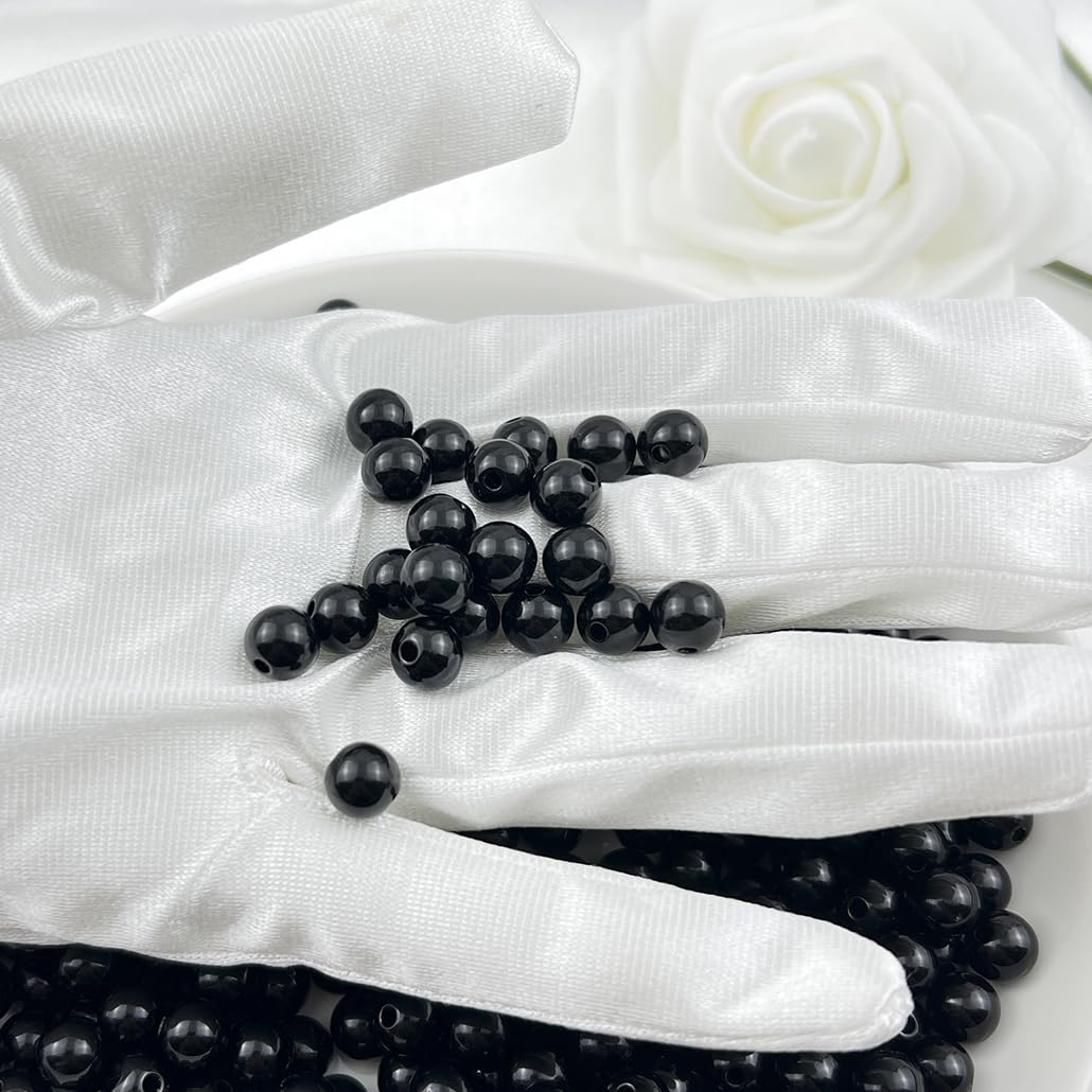 Mulutoo 1000Pieces 6MM Acrylic Round Beads Round Acrylic Balls Chunky Beads Smooth Spacer Plastic Pastel Beads Craft Beads for Necklace and Bracelet Making Crafting Supplies(201-black)