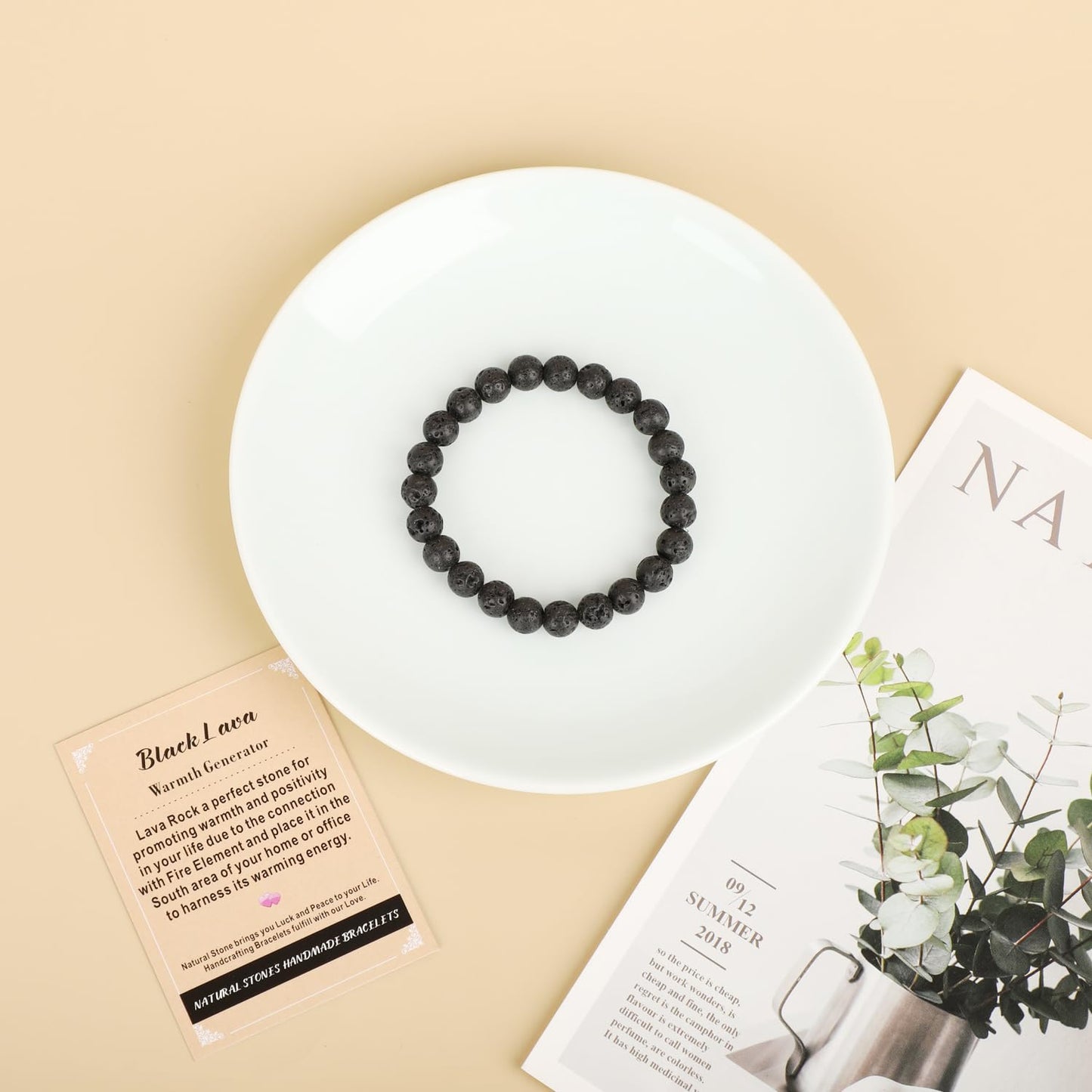 AD Beads Handmade Gemstone Stretch Elastic Bracelet Crystal Healing Reiki Nature's Beauty and Spiritual Essence Unisex (4mm, Black Lava (Warmth Generator))