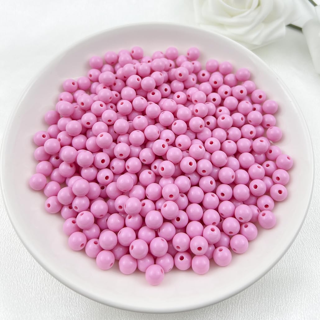 Mulutoo 200Pieces 10MM Acrylic Round Beads Round Acrylic Balls Chunky Beads Smooth Spacer Plastic Pastel Beads Craft Beads for Necklace and Bracelet Making Crafting Supplies(180-pink)
