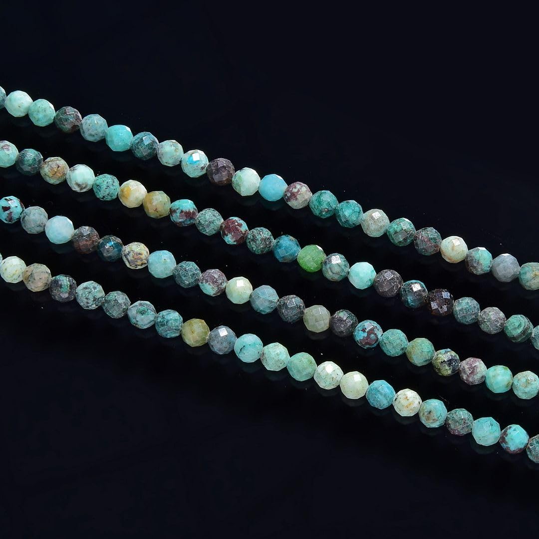 Adabele 15 Inch Natural Chrysocolla Healing Gemstone 3mm (0.12 Inch) Tiny Small Faceted Round Loose Beads Stone Spacer (110-120pcs) for Craft Jewelry Making GK3-16