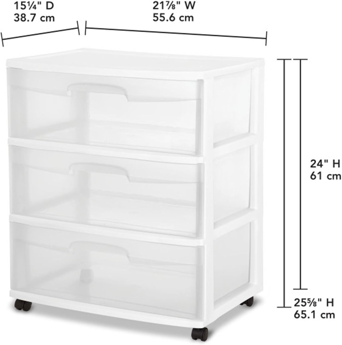 Sterilite 4-Pack Wide 3 Drawer Rolling Storage Cart - Clear Drawers & White Frame for Easy Organization
