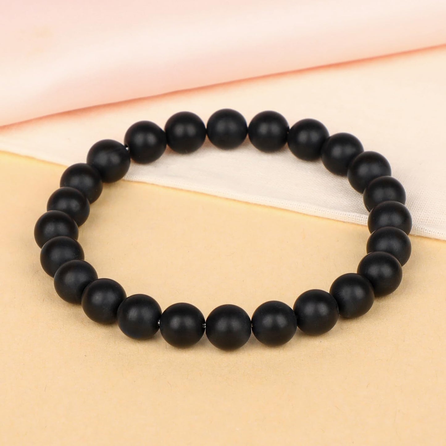 LPBeads Handmade Natural Gemstone Stretch Elastic 8mm Matte Black Onyx Bracelet Healing Crystal Round Stone Beads Jewelry Gifts for Women Men