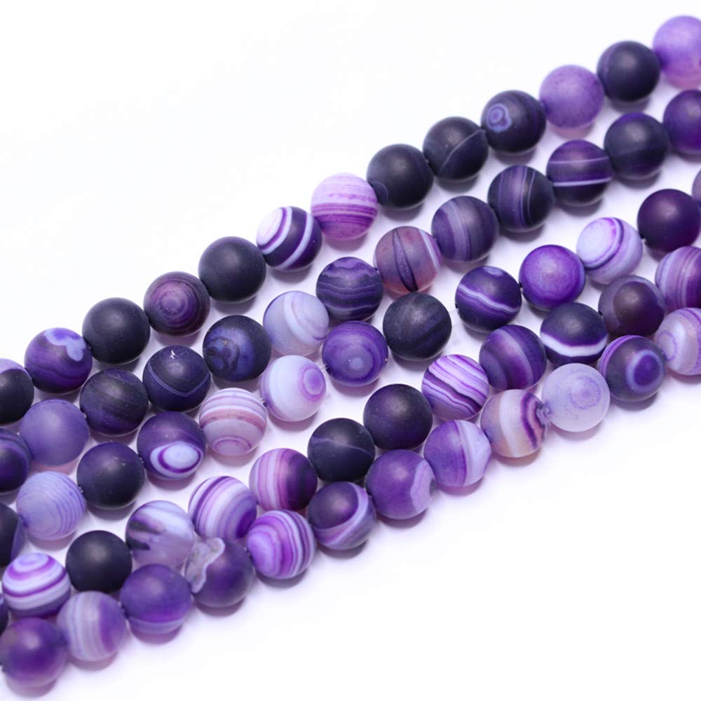 PLTbeads Gorgeous Purple Stripe Agate Natural Gemstone Loose Beads 8mm Matte Round Approxi 15 inch DIY Bracelet Necklace for Jewelry Making