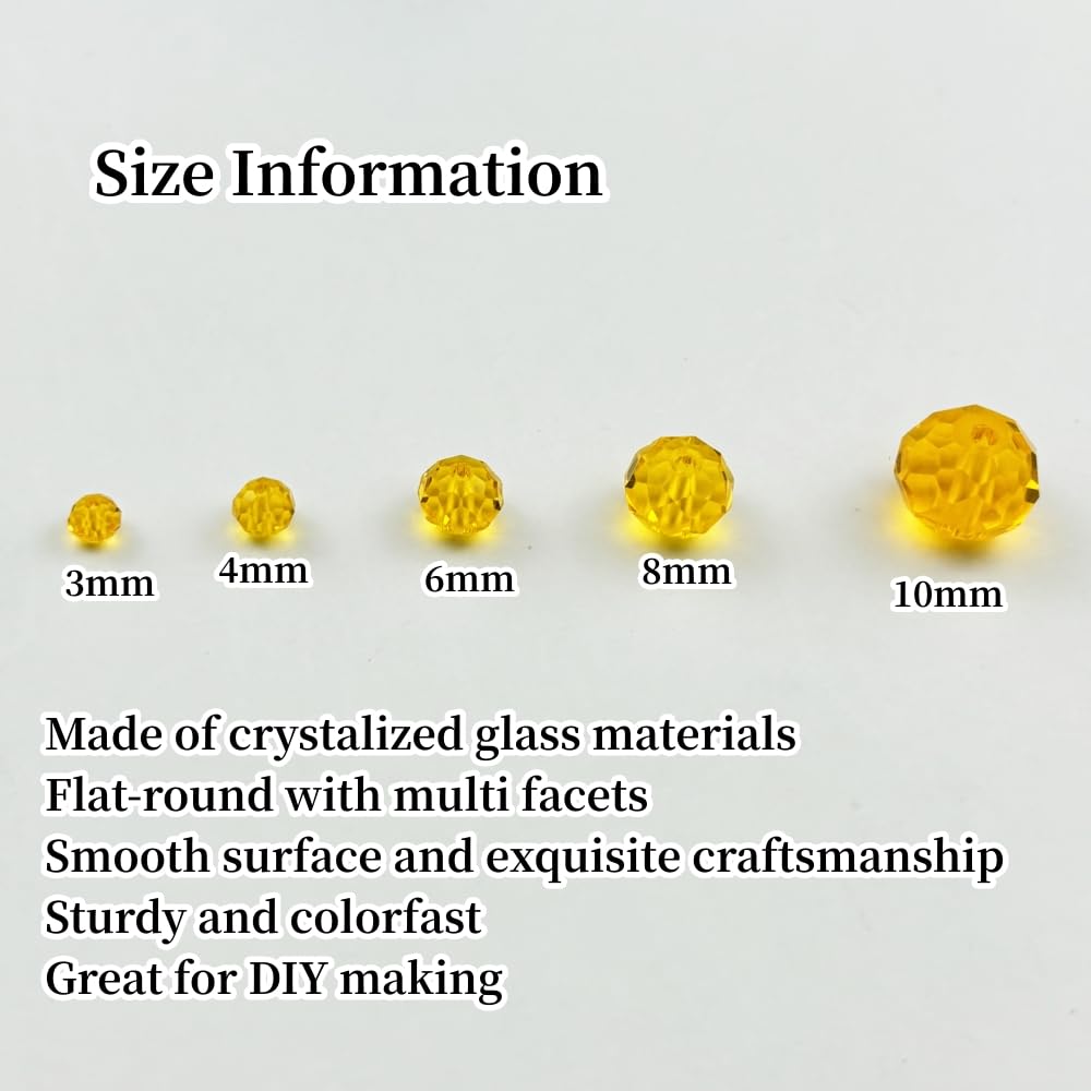 YUEXIGO 250pcs 6mm Crystal Glass Beads for Jewelry Making, Faceted Rondelle Glass Spacer Beads for Wind Chimes Bracelet Earring Necklace DIY Craft(Gold Yellow)