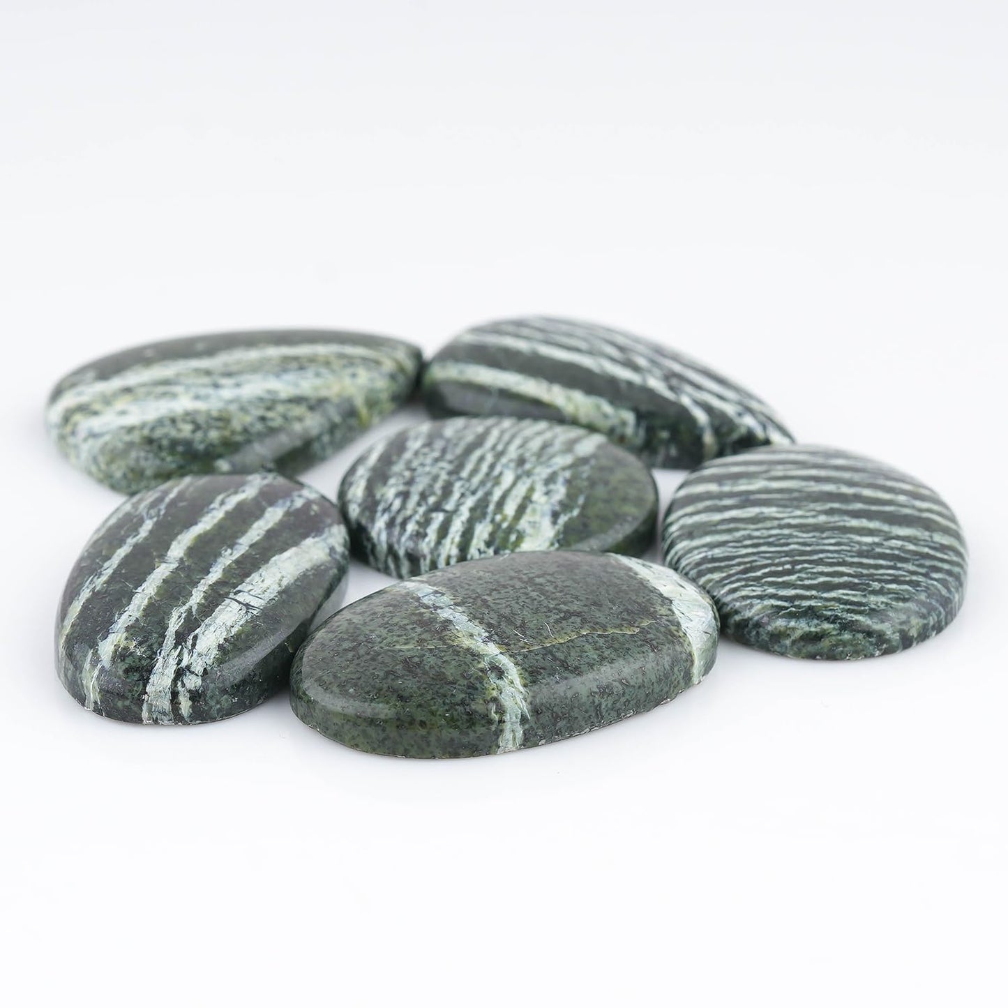 CRYSTALIS 6pcs Natural Chrysolite (25-35mm) Loose Gemstone Wholesale Bulk Cabochons Jewelry Making Supply, Chakra & Healing Polished Stones, Wire Wrapping, DIY, Gem Collection