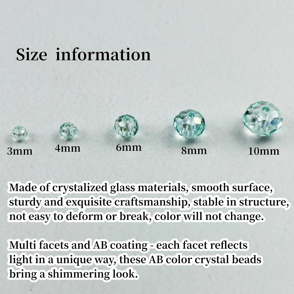 YHYPOCI 500pcs 3mm Crystal Glass Beads for Crafts Faceted Rondelle Glass Beads for Jewelry Making Crystal Spacer Beads for Necklaces Bracelets Earrings DIY Craft(Mint Green AB)