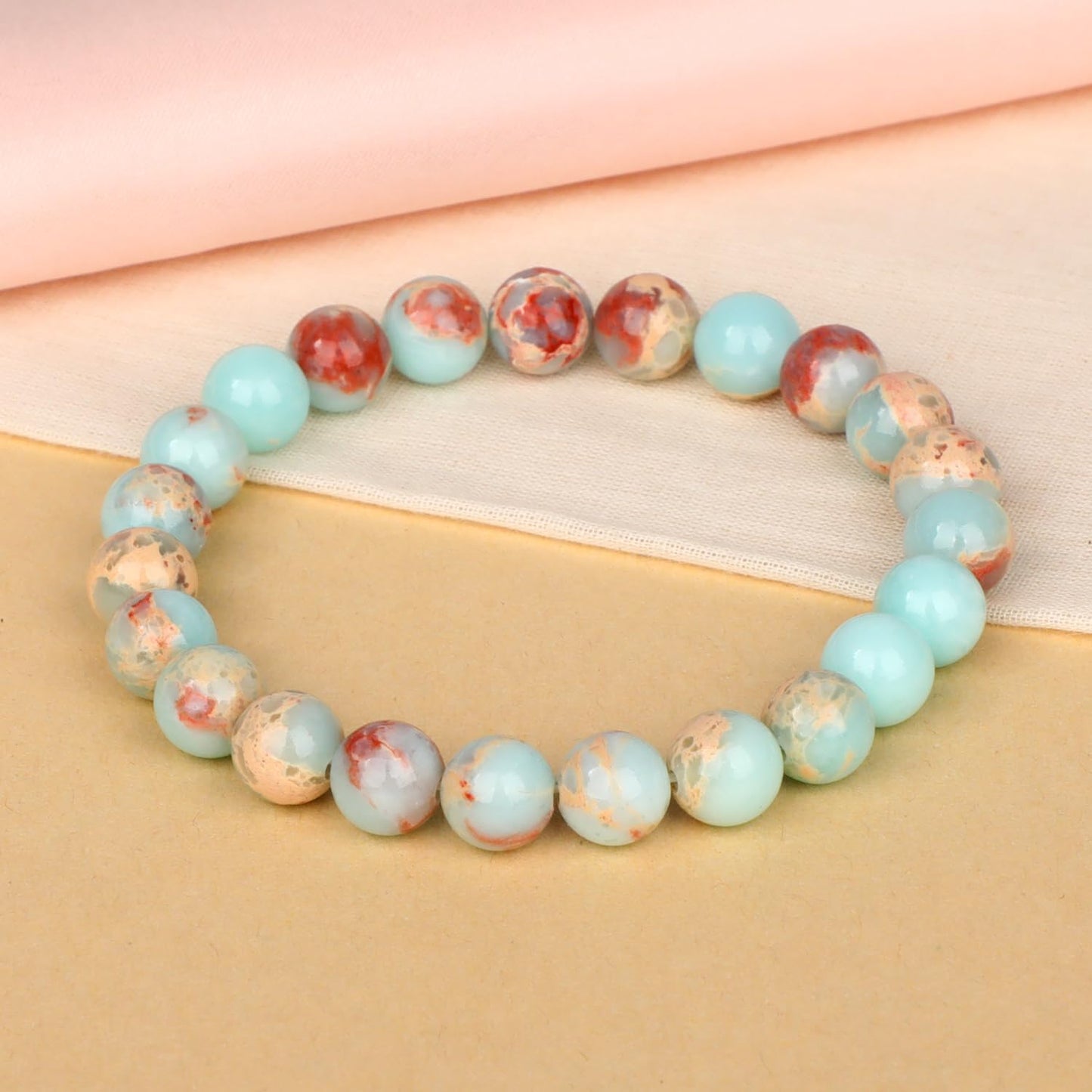 LPBeads Handmade Natural Gemstone Stretch Elastic 8mm Imperial Jasper Bracelet Healing Crystal Round Stone Beads Jewelry Gifts for Women Men