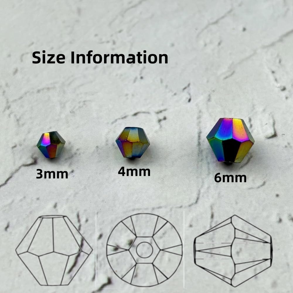 YUEXIGO 400pcs 4mm Bicone Glass Crystal Beads for Jewelry Making, Faceted Bicone Glass Spacer Beads for Bracelet Earring Necklace DIY Craft(Rainbow)