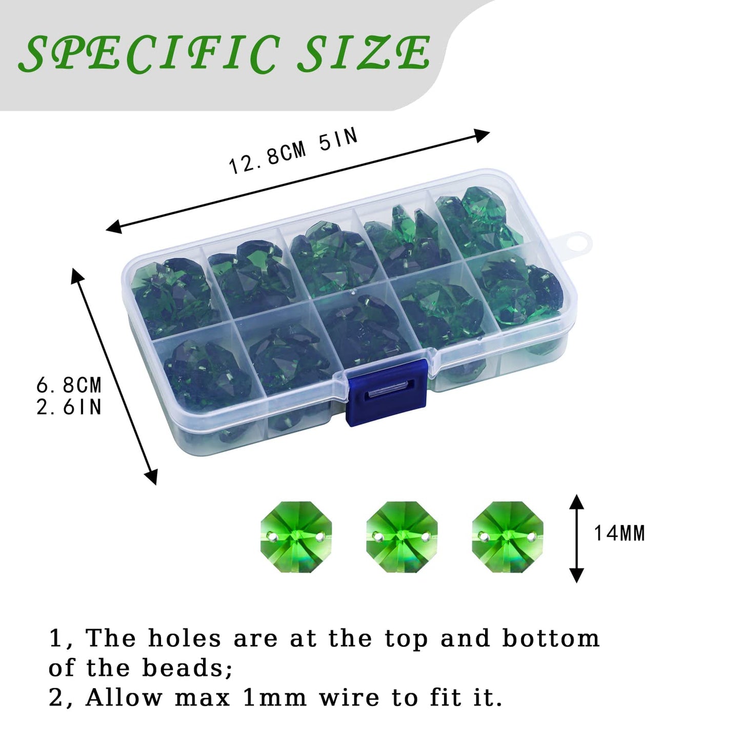 14mm 100pcs Crystal Suncatcher Octagon Beads Prisms, Ideal for Jewelry Making, Chandelier Crystals DIY Parts, Chandelier Replacements,Arts Crafts(Green)