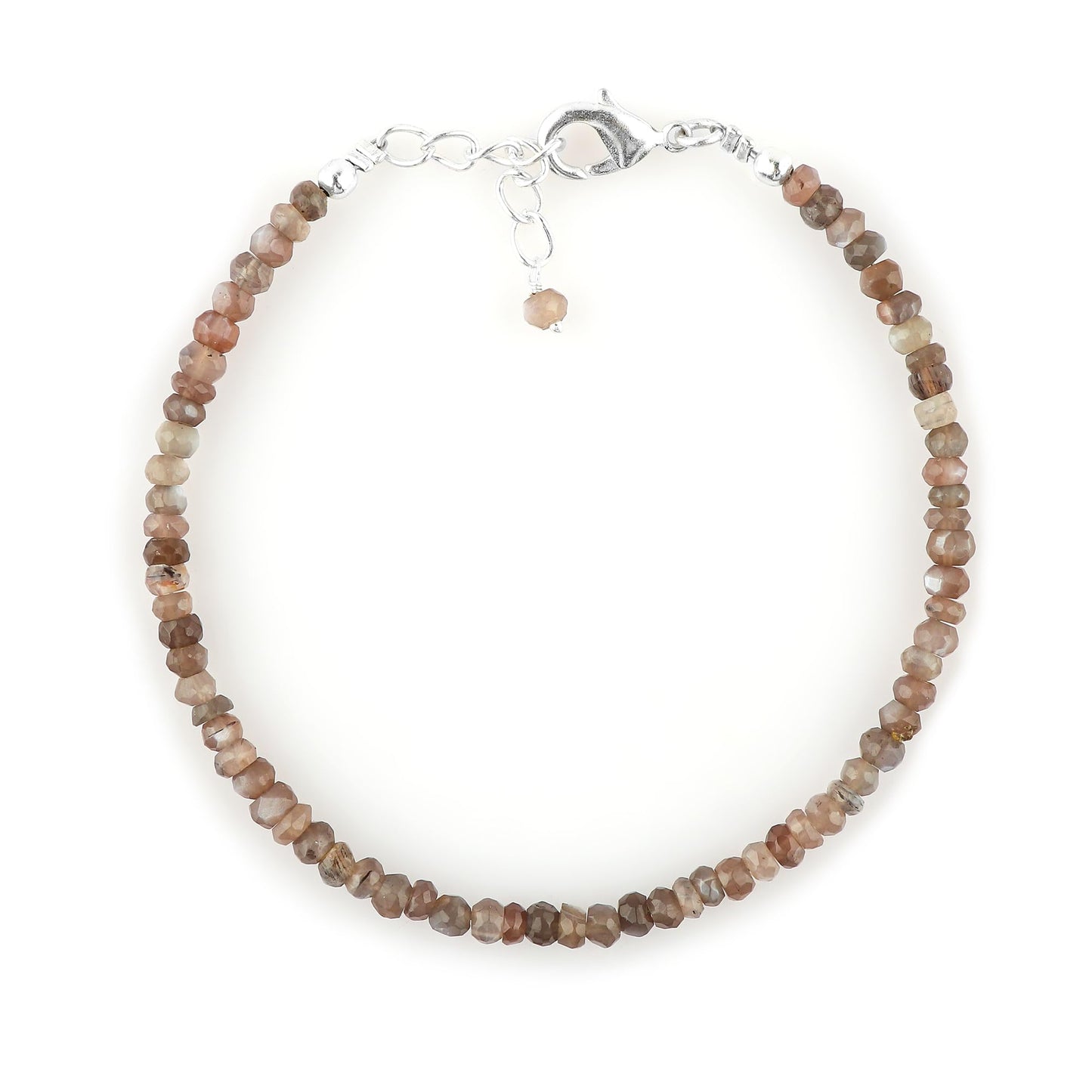 CRYSTALINES Natural Grey Moonstone Dainty Bracelets, Shaded Gemstones Beads, June Birthstone, Chakra Healing Crystals, Handmade Bracelet, Women Jewelry, Silver Chain, A Grade, 8"