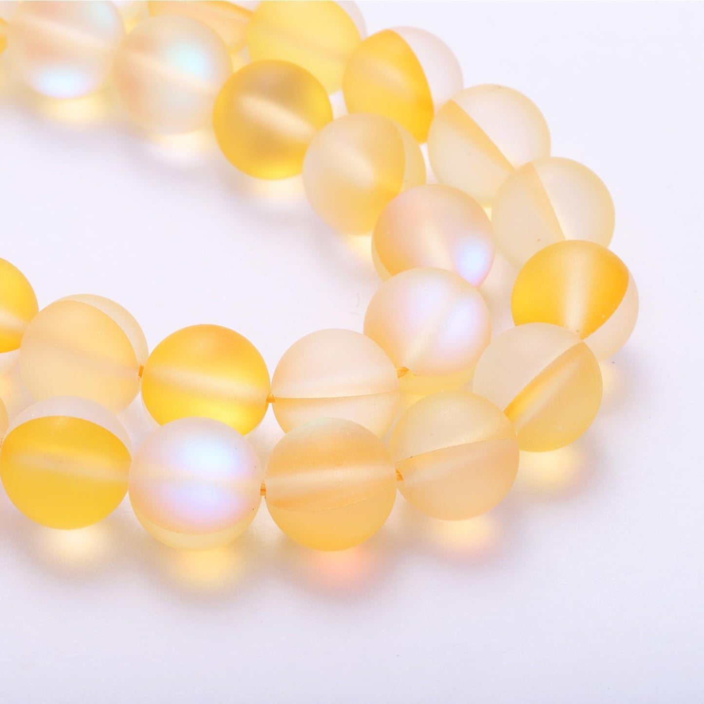 uxcell Matte Crystal Glass Beads 6mm Synthetic Frosted Shining Semi-Precious Round Loose Beads Synthetic Moonstone for Jewelry Making DIY Bracelet, Yellow
