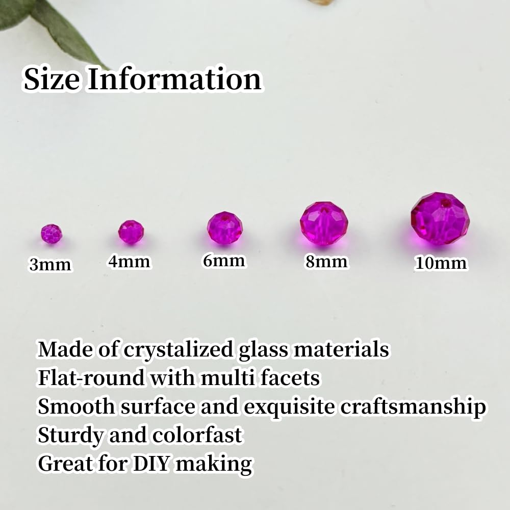 YUEXIGO 250pcs 6mm Crystal Glass Beads for Jewelry Making, Faceted Rondelle Glass Spacer Beads for Wind Chimes Bracelet Earring Necklace DIY Craft(Rose Red)