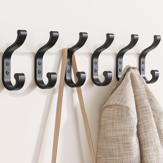 bussdis Wall-Mount Coat Hooks, Heavy Duty 30LB Hooks for Hanging Coats, Bags, Backpacks, Keys, Hats – Black Metal Hooks for Wall,Door (6 Pack)