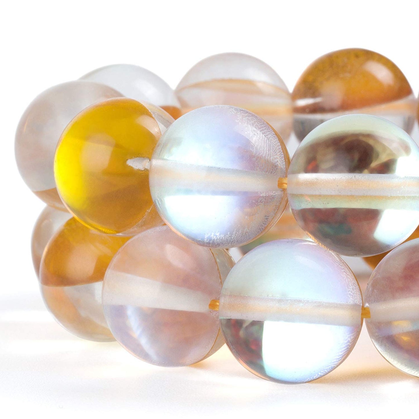 RUBYCA Round Moonstone Crystal Glass Beads Aura Iridescent for Jewelry Making (1 Strand, 6mm, Gold)