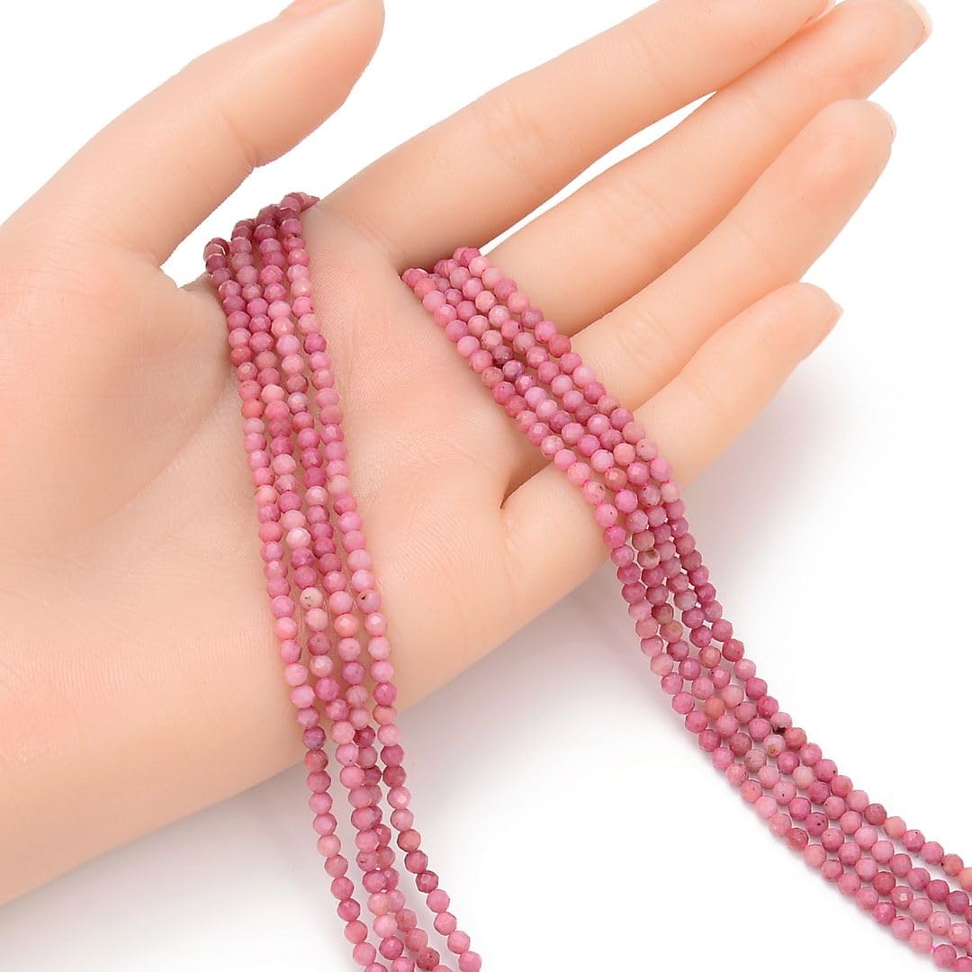 Adabele 15 Inch Natural Pink Rhodochrosite Healing Gemstone 3mm (0.12 Inch) Tiny Small Faceted Round Loose Beads Stone Spacer (120-130pcs) for Craft Jewelry Making GK3-13