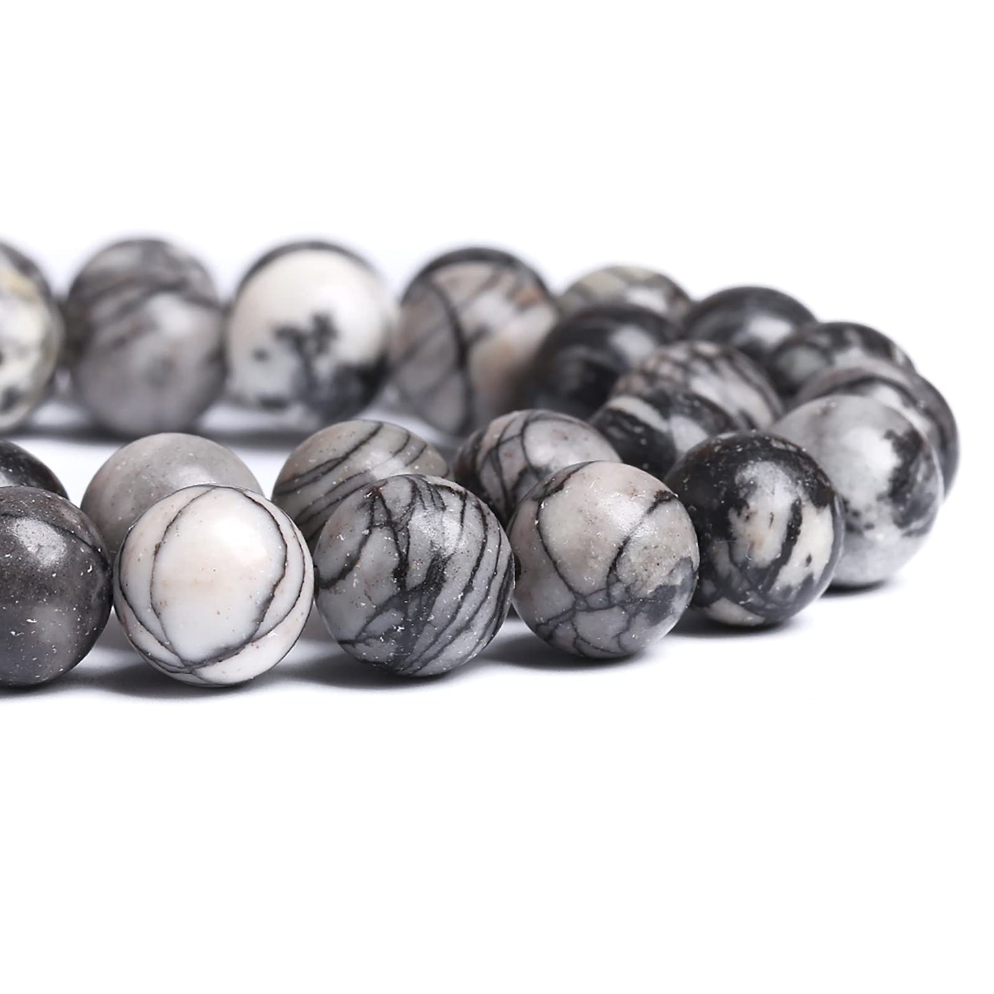 12MM 31PCS Natural Stone Black Network Zebra Loose Beads for Jewelry Making DIY Bracelet 1 Strand