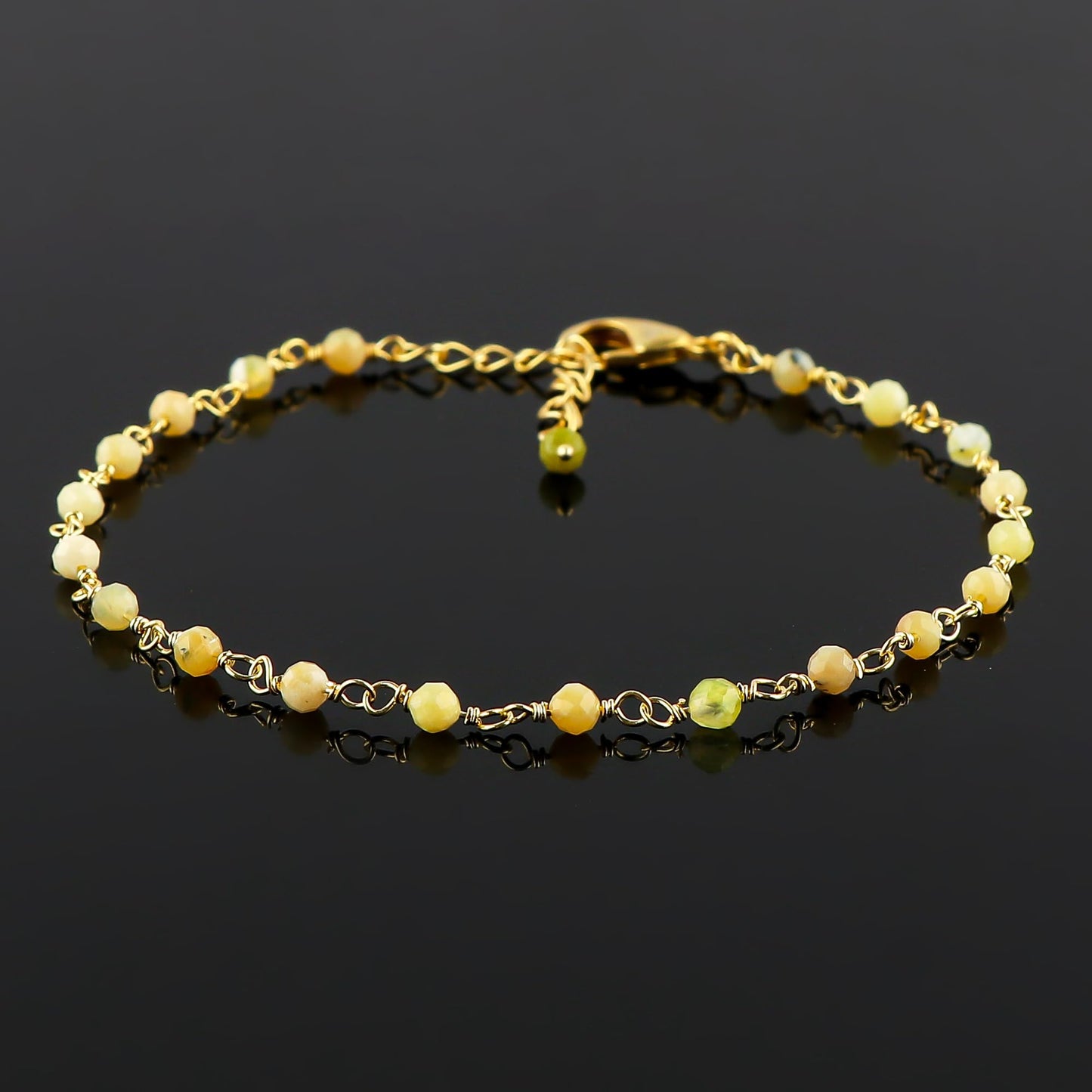 CRYSTALINES Natural Green Opal Gemstone Cluster Bracelet, 14K Gold Plated Rosary Chain Beads, Handmade Bohemian Jewelry for Women, Healing Crystals, Birthday Christmas Gift, 8"