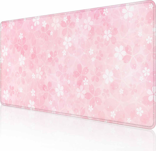 Gaming Large Mouse Pad with Stitched Edges, Cherry Blossoms Desk Mat, Extended Keyboard Pad, Non-Slip Rubber Base Desk Pad for Keyboard and Mouse, 35.4X15.7 inch