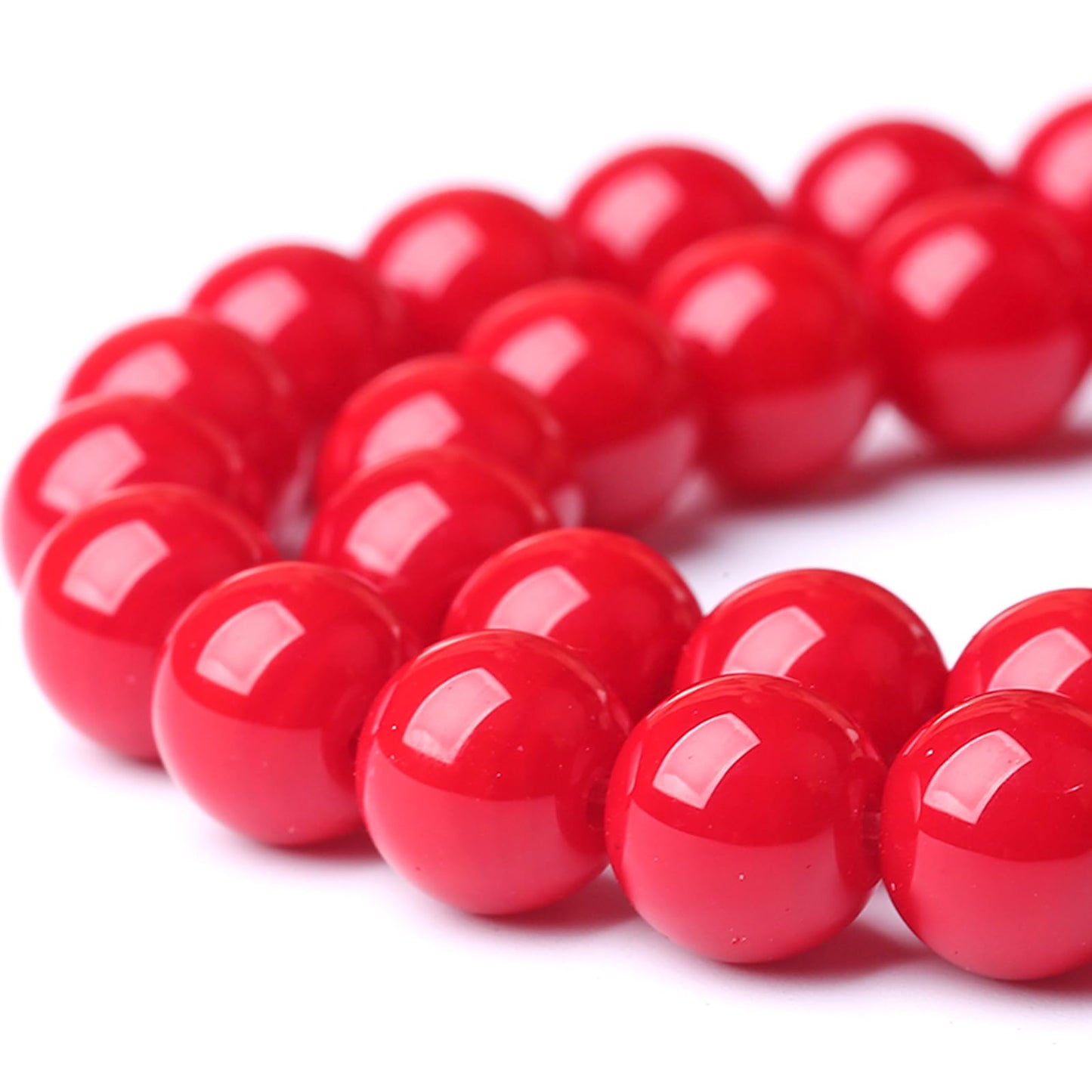 12MM 32 PCS Coral Red Glass Beads Natural Stone Crystal Energy Round Loose Beads for Jewelry Making Bracelet 15"