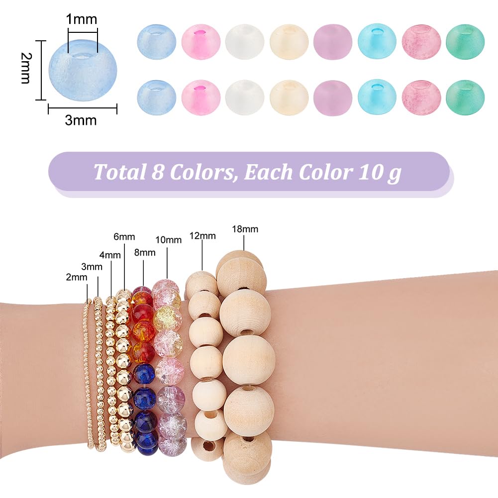 PH PandaHall 2104pcs 8 Candy Colors Seed Beads 3mm Frosted Glass Transparent Round Bead Mini Spacer Beads Kit Waist Bead for Earring Bracelet Necklace Key Chain Crafts Jewelry Making
