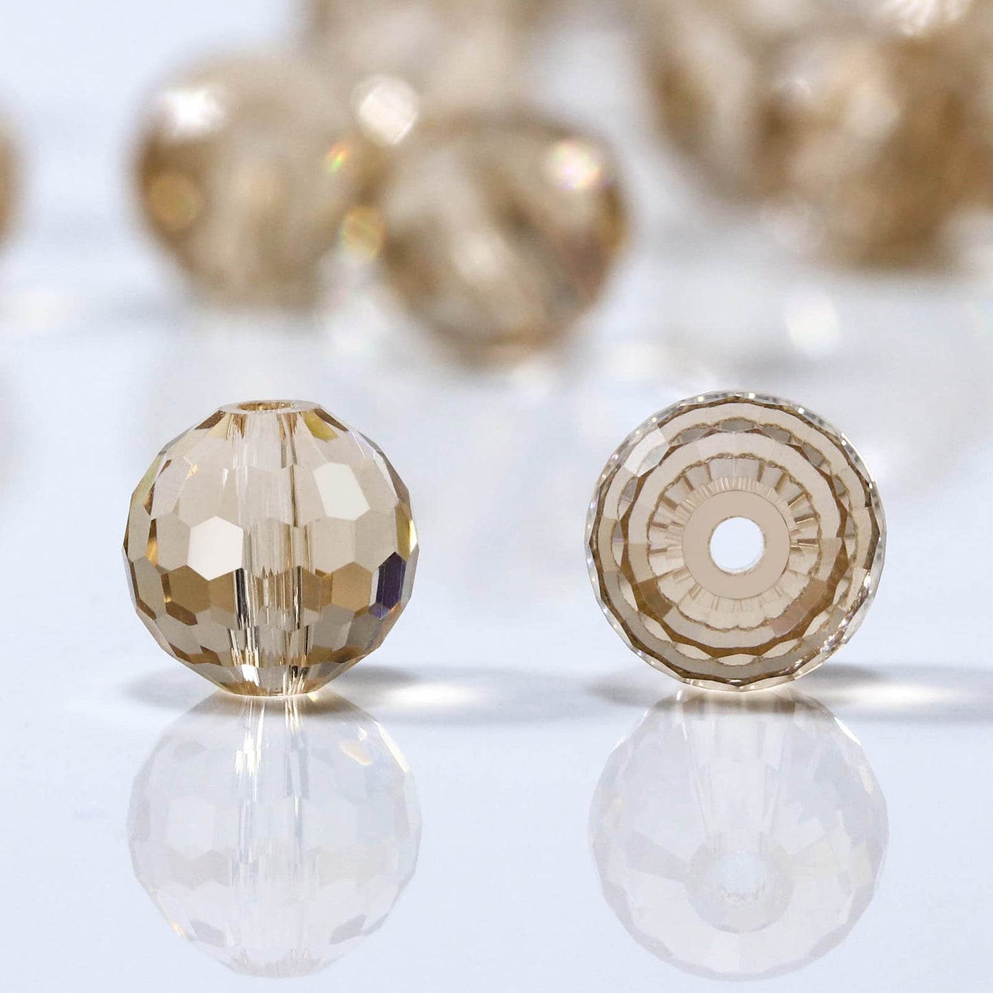 Dowarm 100PCS 8MM Crystal Glass Beads for Jewelry Making, Light Champagne Faceted Rondelle Spacer for Crafts, Bracelet, Wind Chimes, Suncatcher - #5003 Loose Gemstones