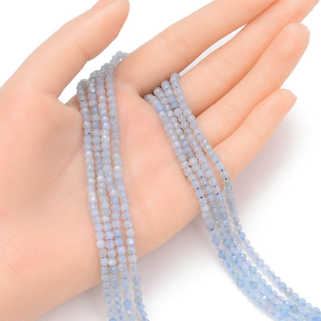 Adabele 15 Inch Natural Blue Aquamarine Healing Gemstone 3mm (0.12 Inch) Tiny Small Faceted Round Loose Beads Stone Spacer (110-120pcs) for Craft Jewelry Making GK3-8