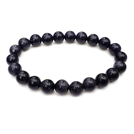 chengmu 8mm Blue Sand Goldstone Stretch Bracelet for Women Natural Handmade Round Beads Semi Precious Gemstone for Crystal Elastic Beaded Bracelet 7.5"