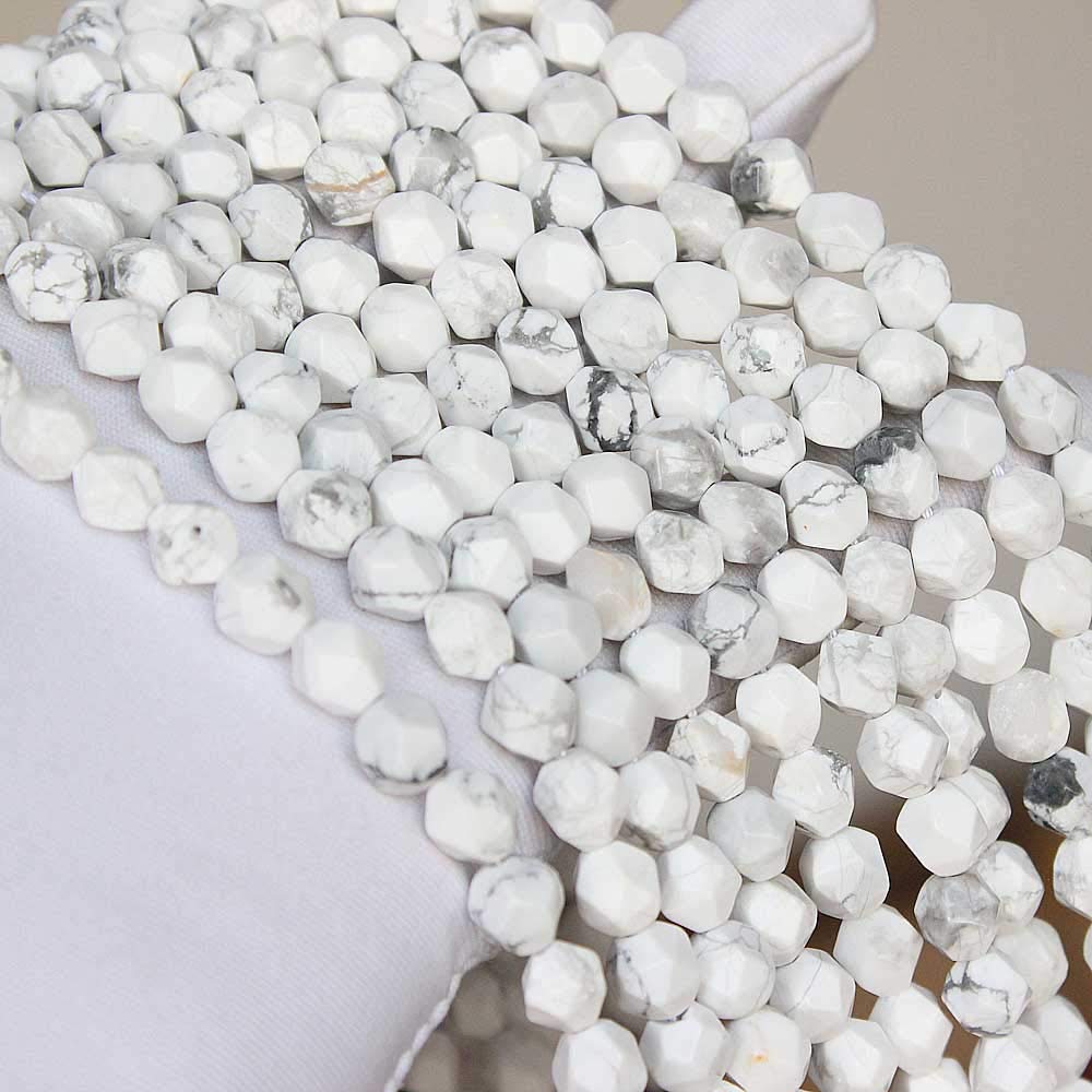 MJDCB Best Sellers Natural Stone Beads Faceted Polygon White Howlite Crystal Energy Stone Healing Power for Jewelry Making(8mm)