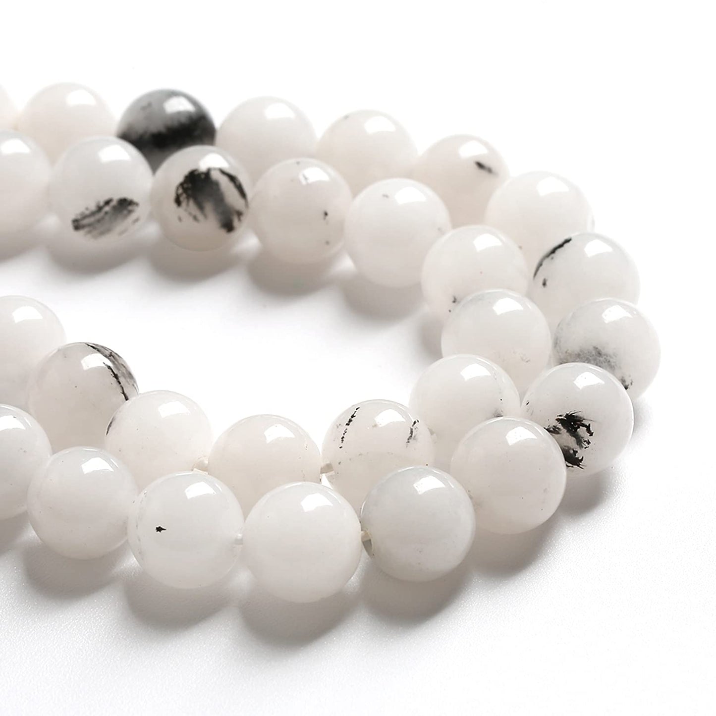 6MM 60PCS Natural Stone Ink Spots Jade Loose Beads for Jewelry Making DIY Bracelet Necklace