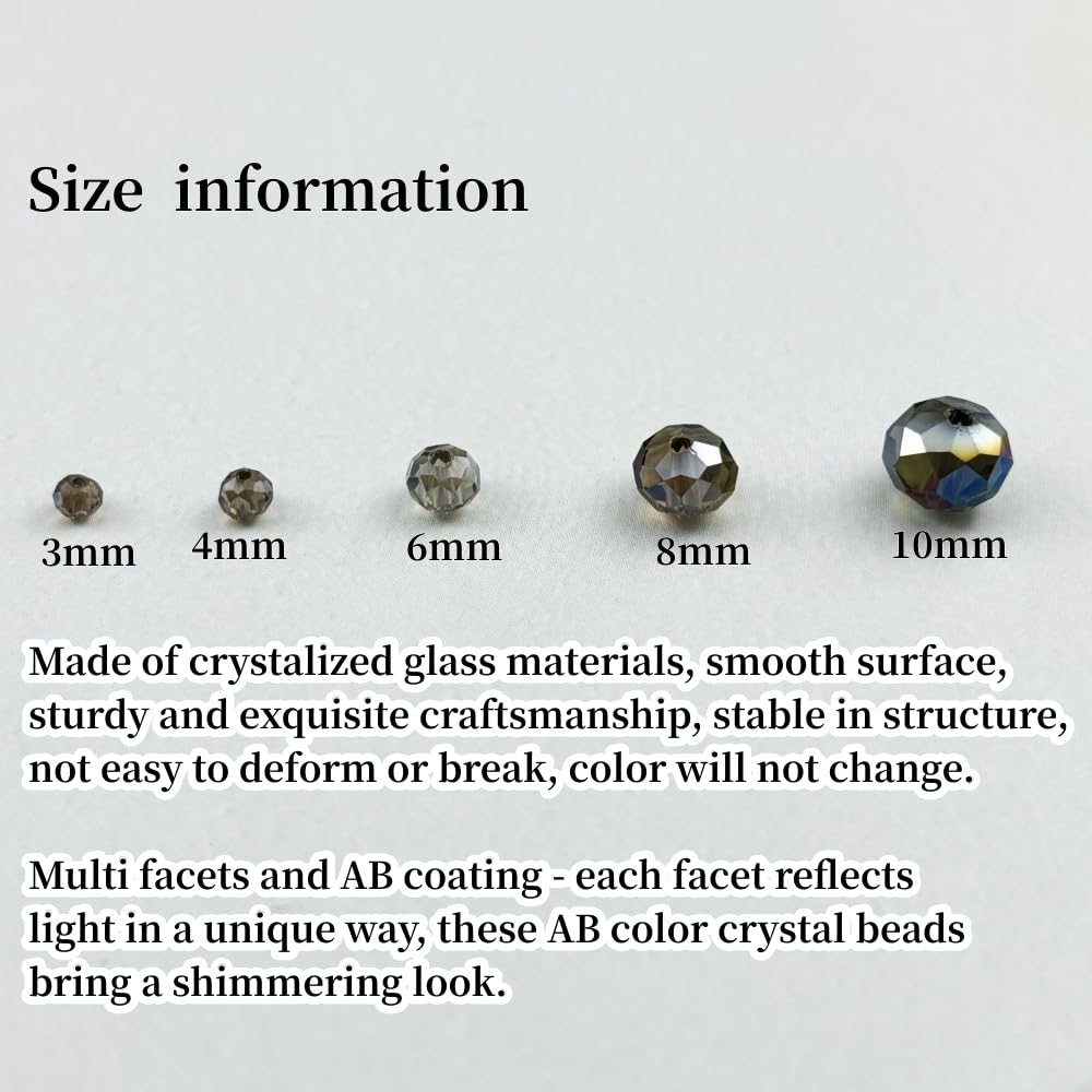 YHYPOCI 100pcs 8mm Crystal Glass Beads for Crafts Faceted Rondelle Glass Beads for Jewelry Making Crystal Spacer Beads for Necklaces Bracelets Earrings DIY Craft(Gray AB)