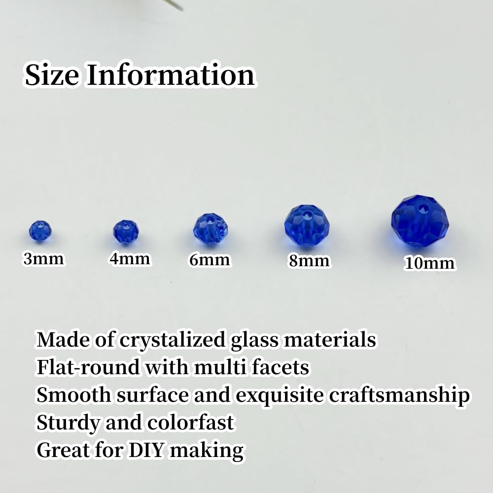 YUEXIGO 150pcs 8mm Crystal Glass Beads for Jewelry Making, Faceted Rondelle Glass Spacer Beads for Wind Chimes Bracelet Earring Necklace DIY Craft(Blue)