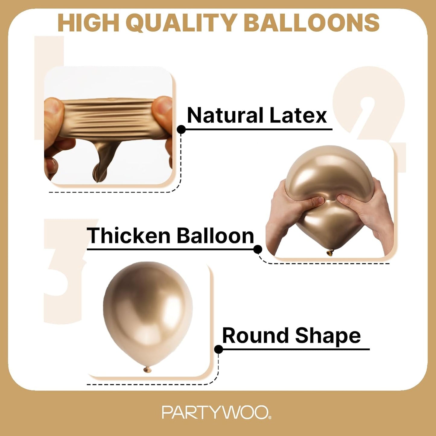 PartyWoo Metallic Gold Balloon Arch Kit - 145pcs in 5-18 Inch Sizes for Birthday, Graduation & Wedding Decor