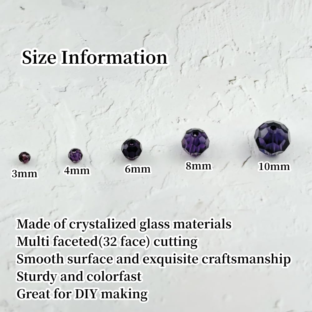 YUEXIGO 100pcs 8mm Round Crystal Glass Beads for Jewelry Making, Faceted Crystal Glass Spacer Beads for Bracelet Earring Necklace DIY Craft(Violet)