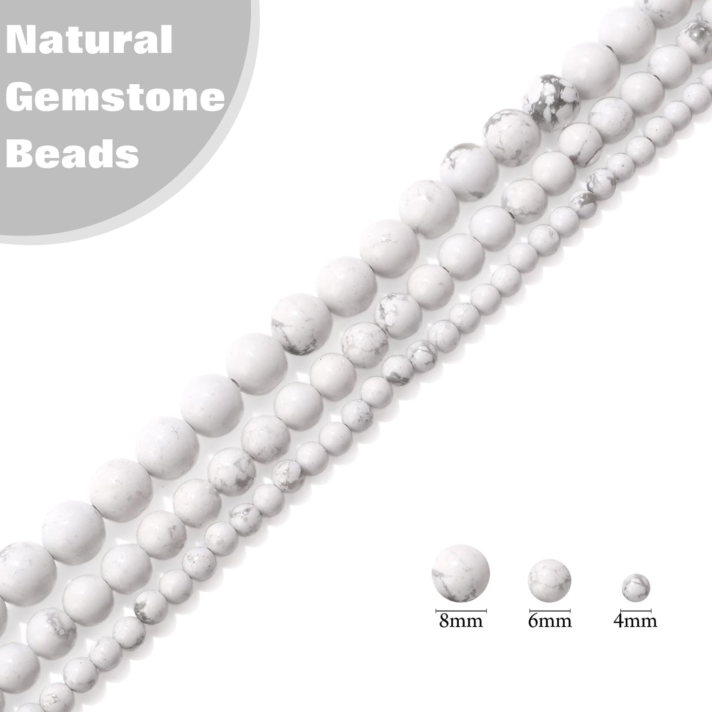 Vinswet 45pcs 8mm Howlite Natural Stone Beads Round Genuine Real Stone Beading Loose Gemstones DIY Smooth Bead for Bracelet Necklace Earrings Jewelry Making