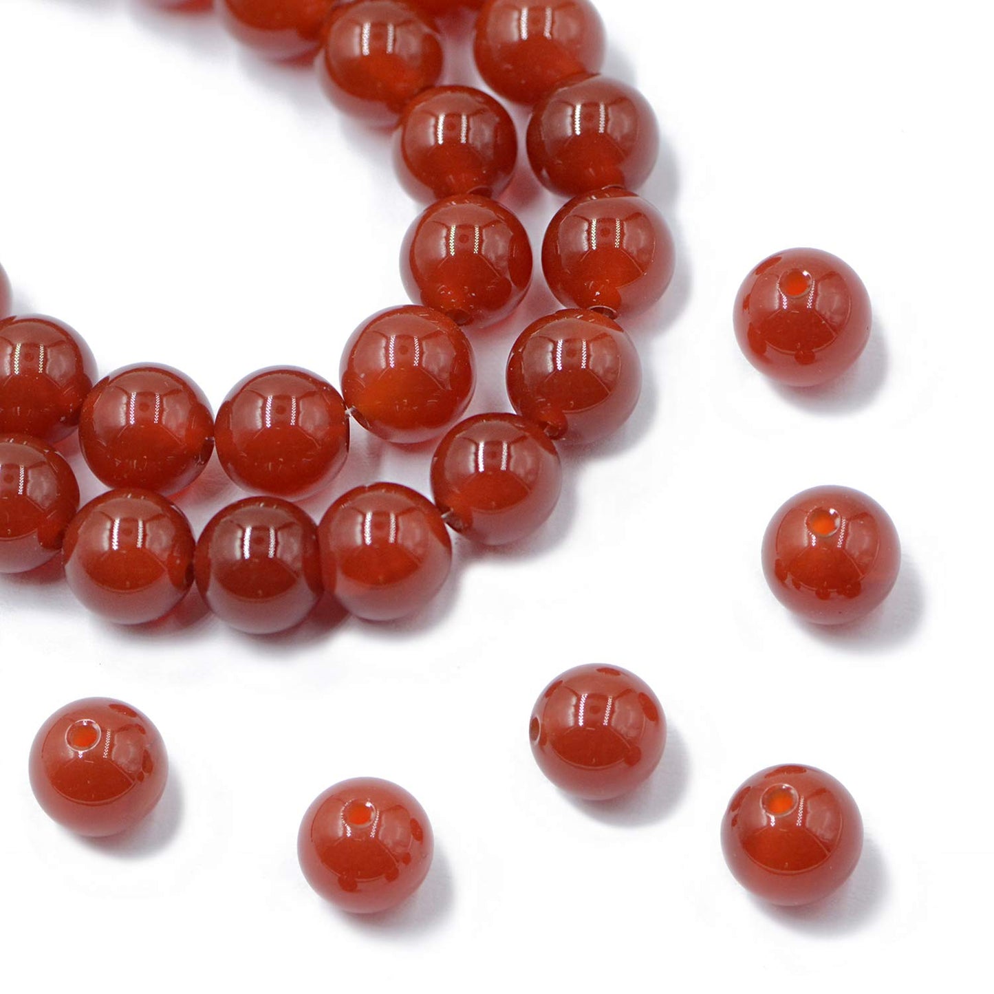 AD Beads Natural Gemstone Round Loose Beads 15" for Bracelet Necklace Earrings Jwelery Making Crafts DIY (8mm, Red Agate)