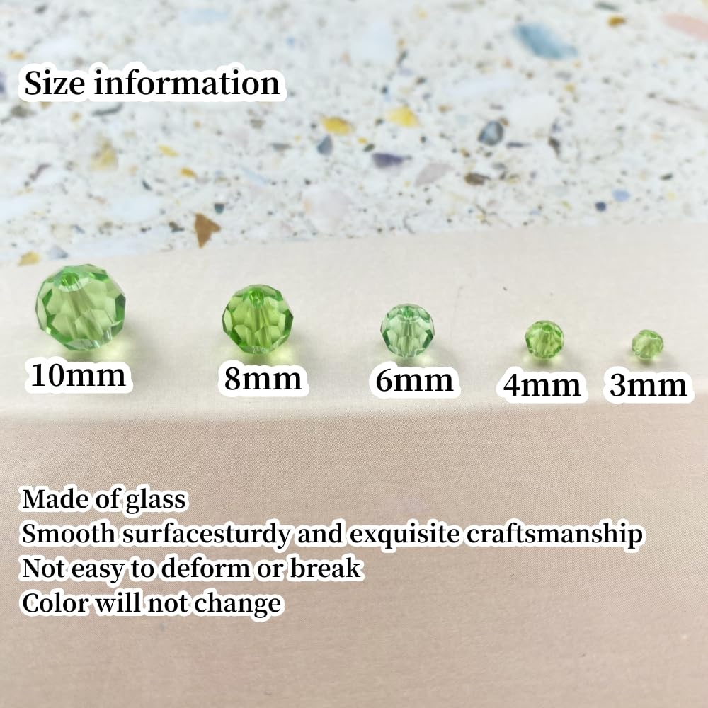 Xinhongo Crystal Glass Beads 500 Pieces 3mm Round Faceted Glass Spacer Beads for Jewelry Making Bracelet Earring Necklace DIY Craft Supplies(Light Green)