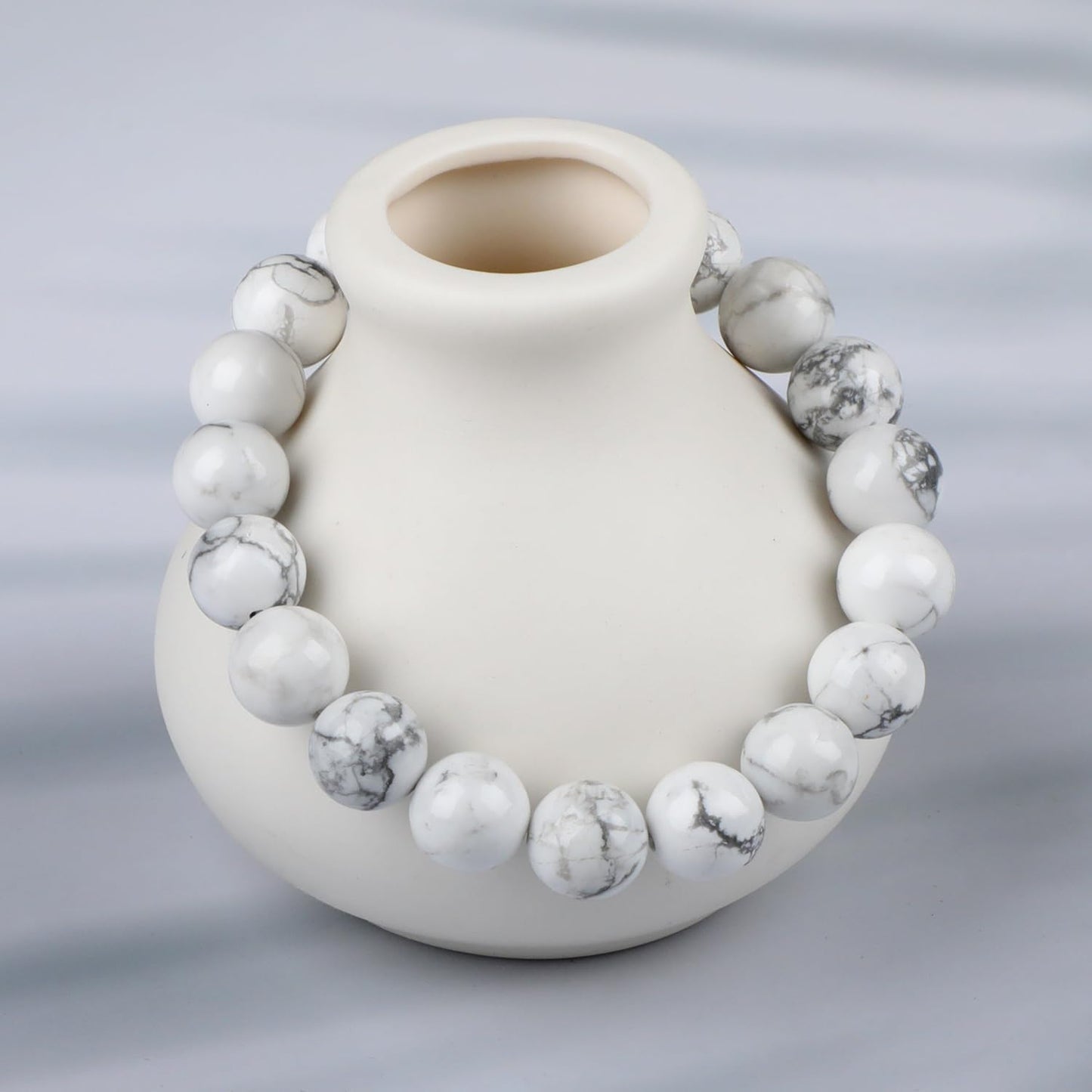 LPBeads Handmade Natural Gemstone Stretch Elastic 10mm White Howlite Bracelet Healing Crystal Round Stone Beads Jewelry Gifts for Women Men