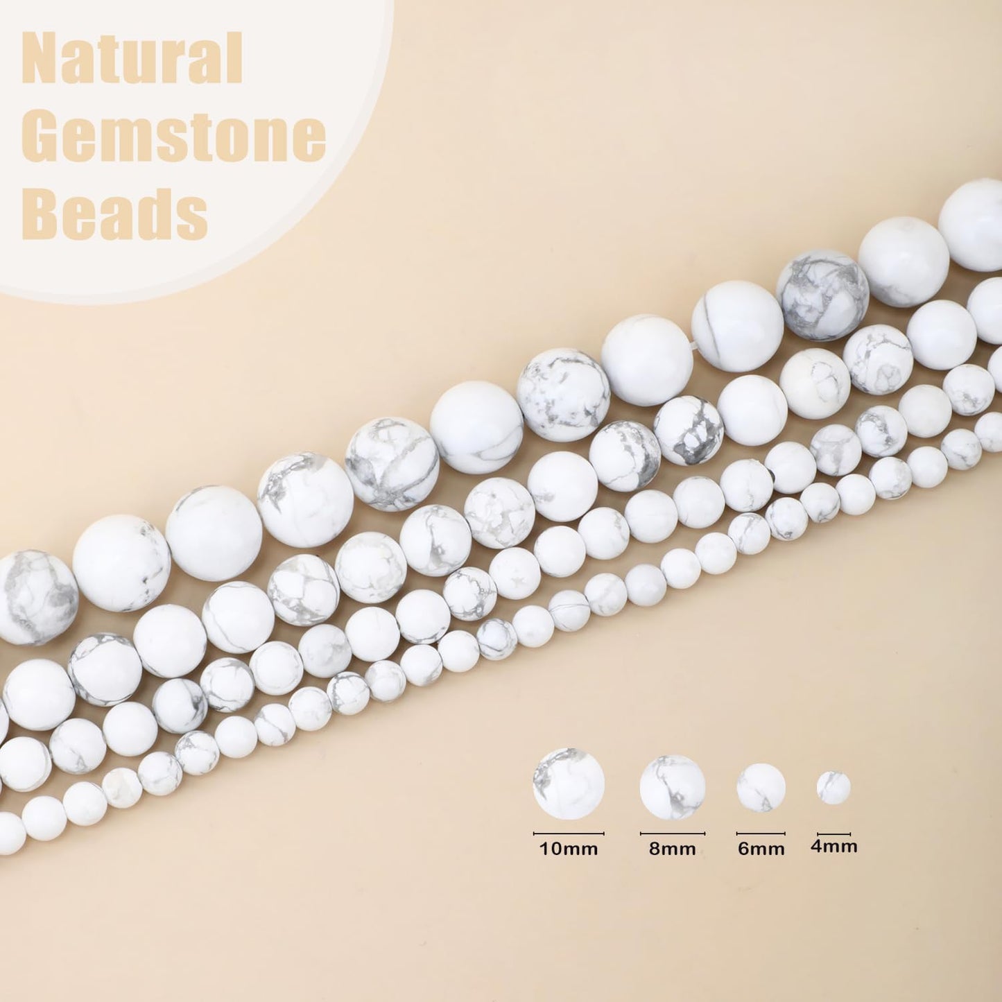 CMBYN Natural Stone Beads Round Genuine Real Stone Beading Strand Loose Gemstones DIY Smooth Bead for Bracelet Necklace Earrings Jewelry Making (Howlite, 8mm 45 Pieces)